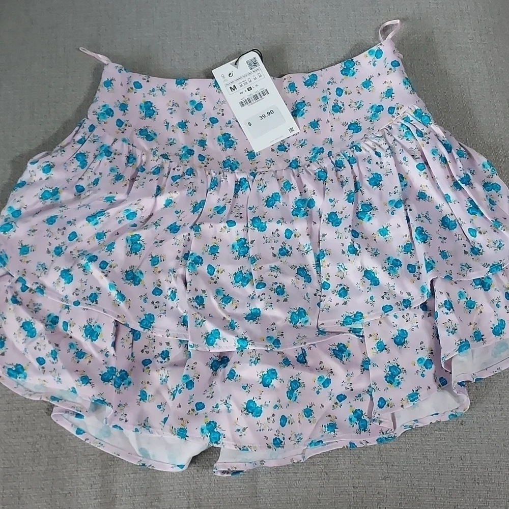 ZARA floral satin effect mini skort_8